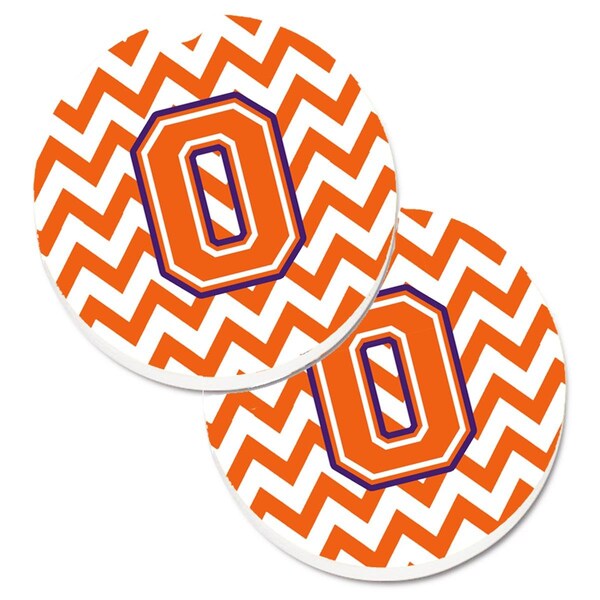 Carolines Treasures Letter O Chevron Orange and Regalia Set of 2 Cup Holder Car Coaster CJ1062-OCARC - main